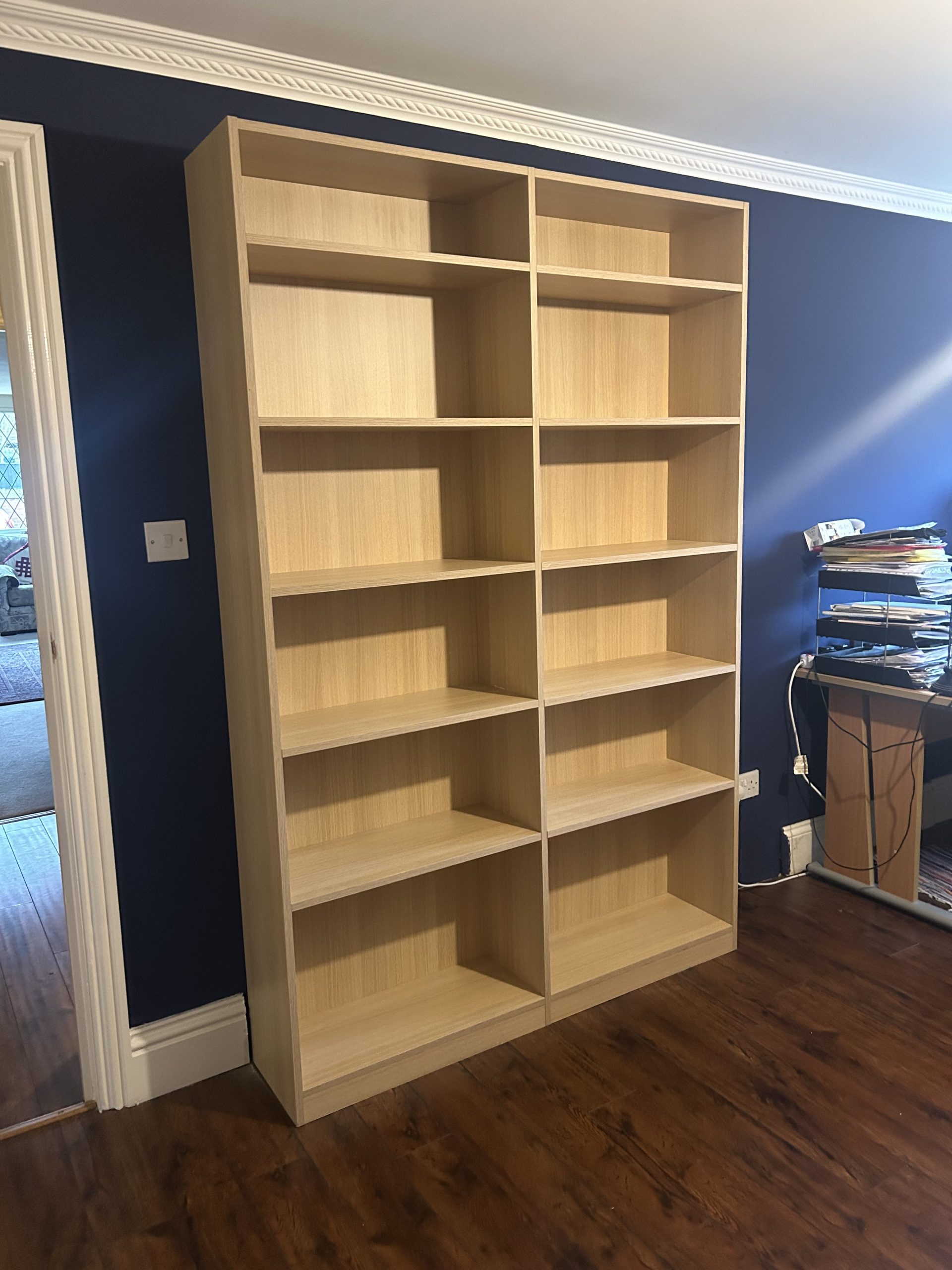 Floor-to-ceiling bespoke fitted bookcase, hand-painted finish, Sonning